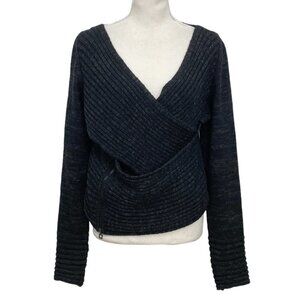 SARAH PACINI BLACK GREY GLITTER CRISS CROSS WOOL BLEND CROPPED SWEATER - OS